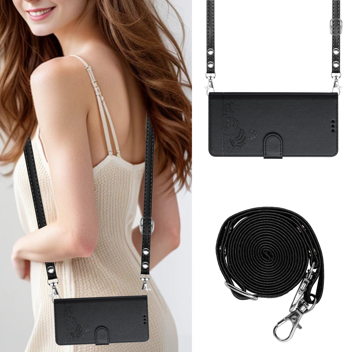 For TCL 50 LE 5G Cat and Rat Embossed Pattern, RFID Leather Phone Case with Lanyard, Kickstand, and Wallet Features