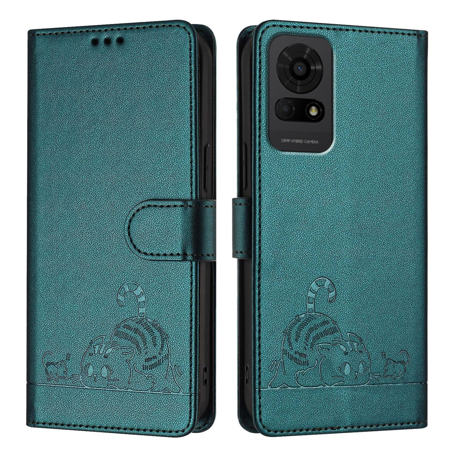 For TCL 50 LE 5G Cat and Rat Embossed Pattern, RFID Leather Phone Case with Lanyard, Kickstand, and Wallet Features