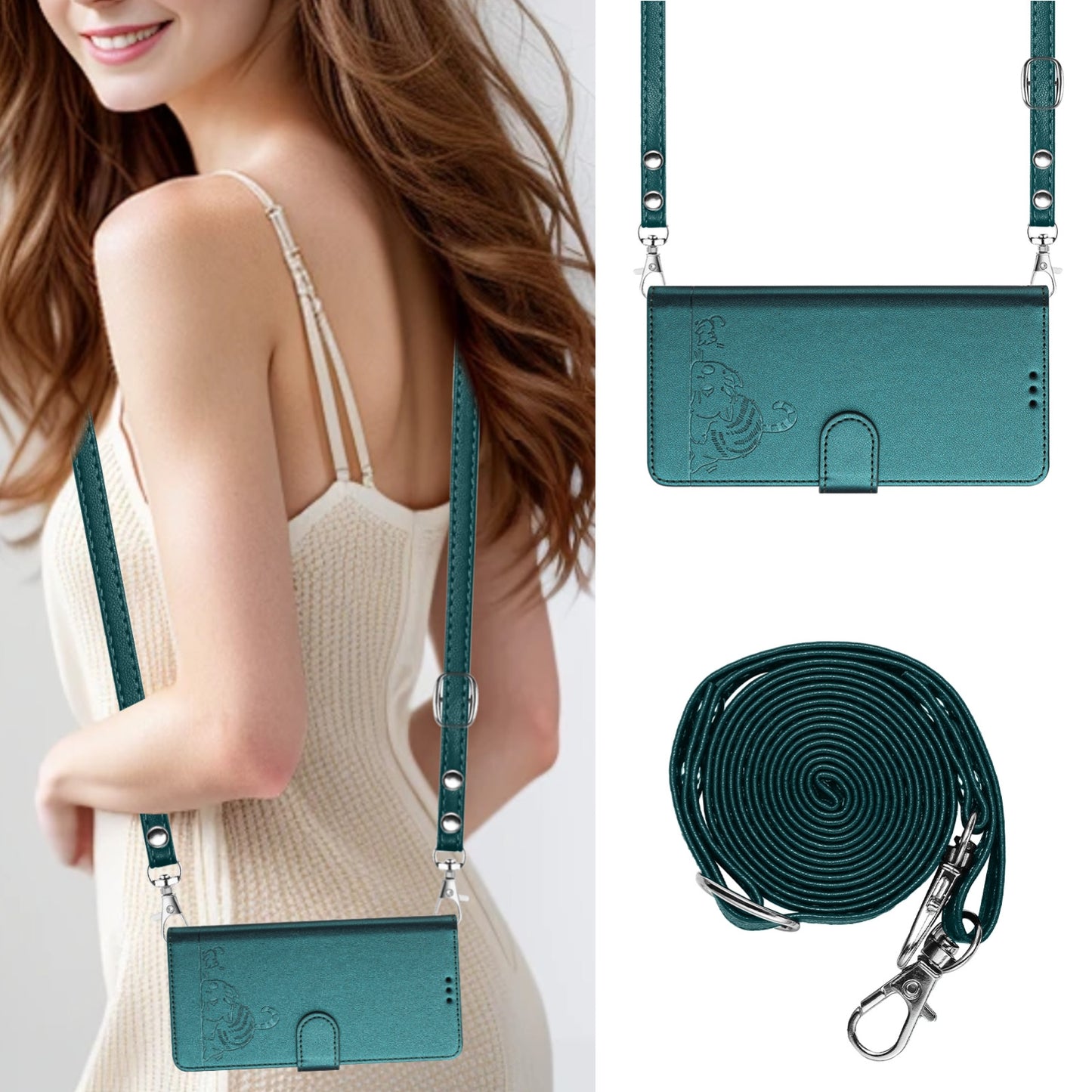 For TCL 50 LE 5G Cat and Rat Embossed Pattern, RFID Leather Phone Case with Lanyard, Kickstand, and Wallet Features