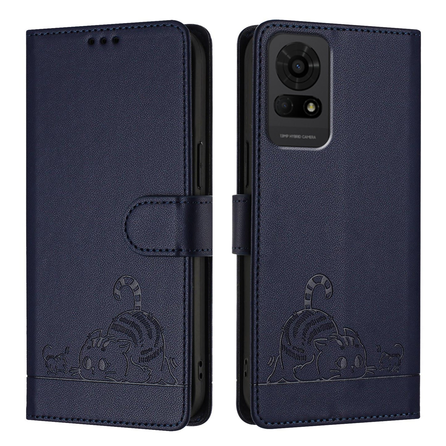 For TCL 50 LE 5G Cat and Rat Embossed Pattern, RFID Leather Phone Case with Lanyard, Kickstand, and Wallet Features