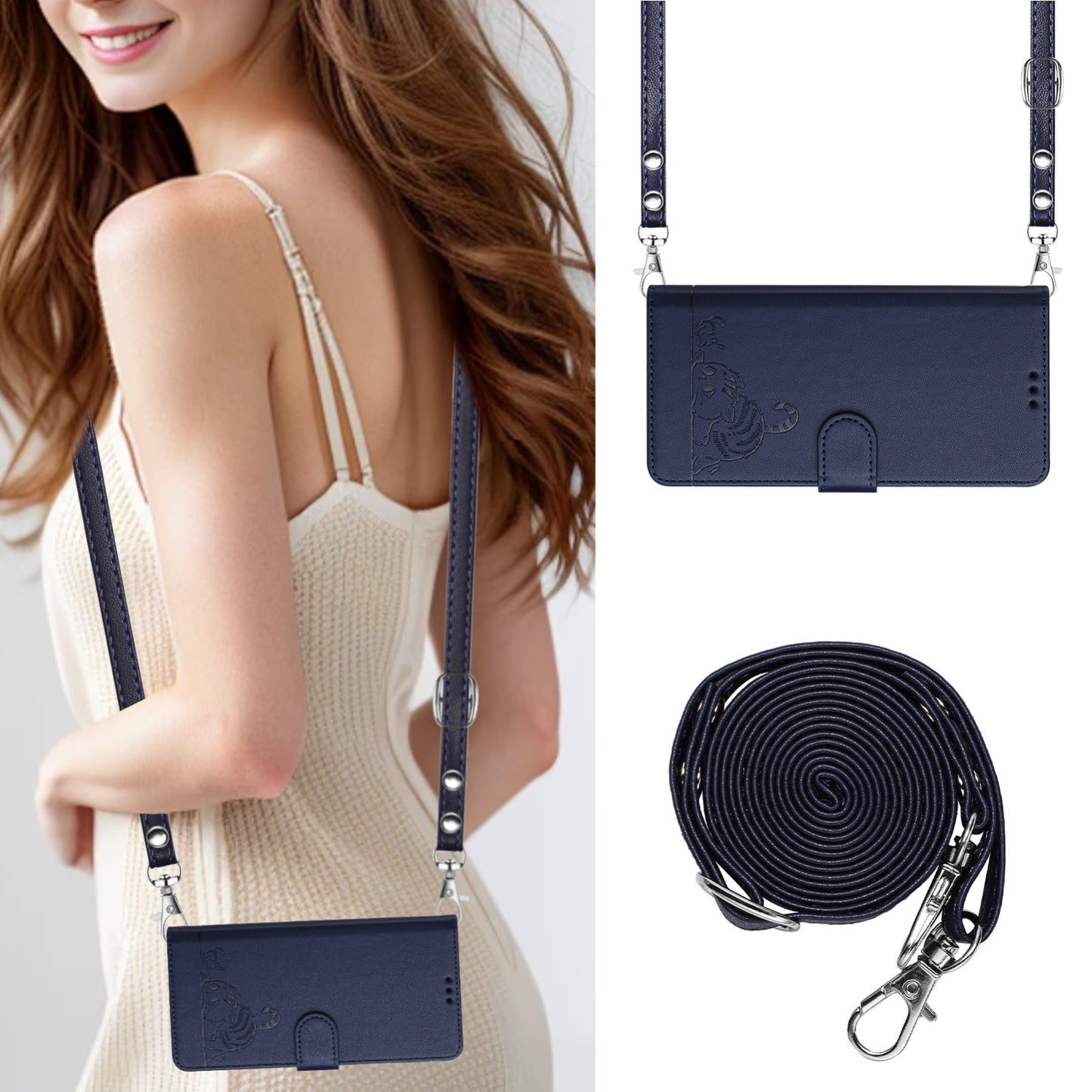 For TCL 50 LE 5G Cat and Rat Embossed Pattern, RFID Leather Phone Case with Lanyard, Kickstand, and Wallet Features