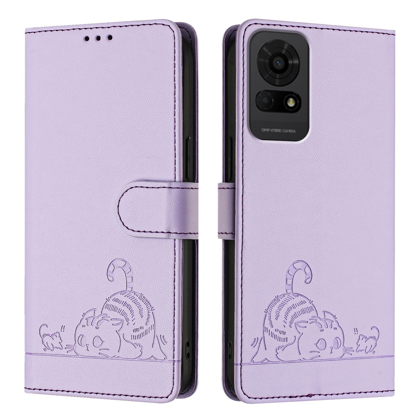 For TCL 50 LE 5G Cat and Rat Embossed Pattern, RFID Leather Phone Case with Lanyard, Kickstand, and Wallet Features