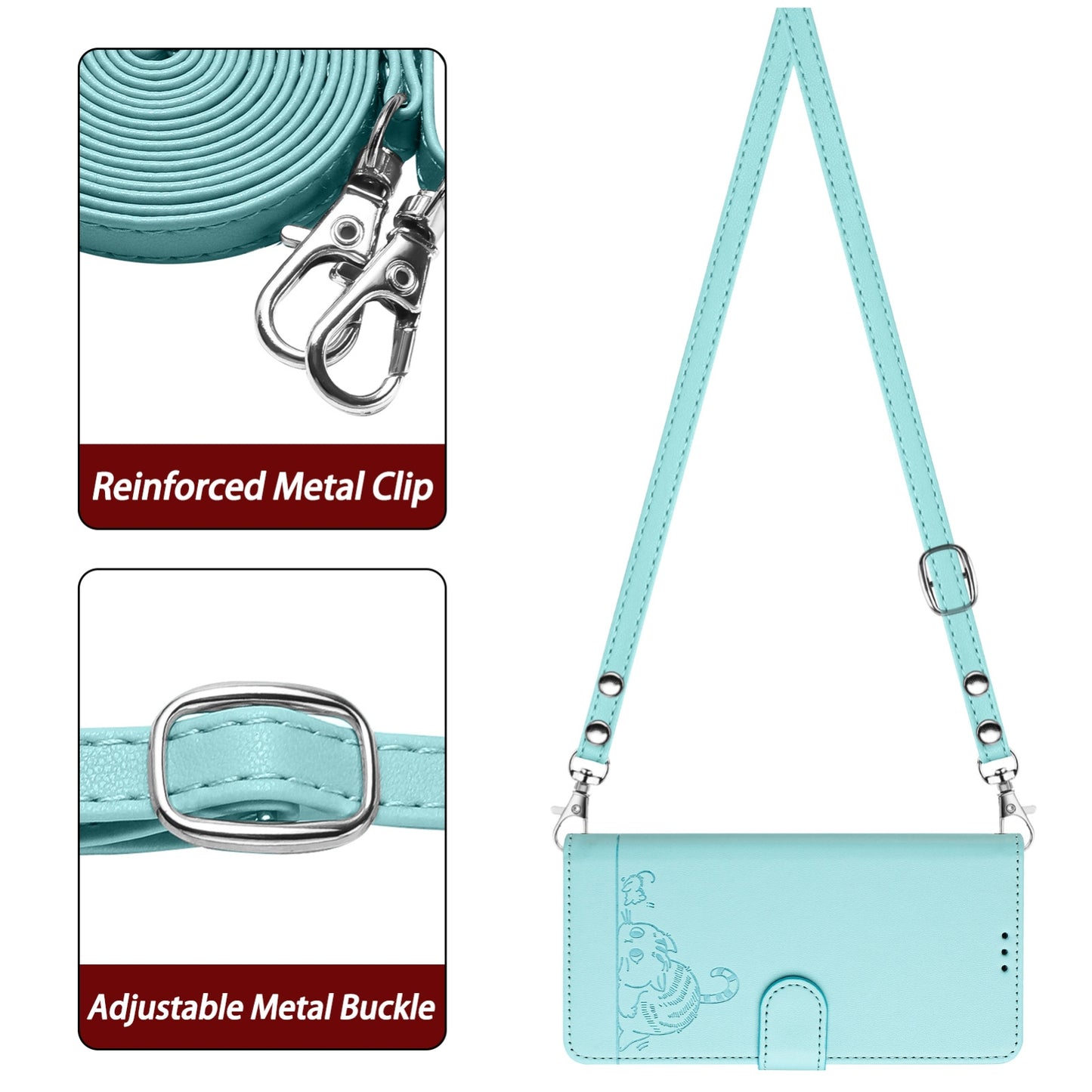 For Samsung Galaxy M10 EU Version Cat and Rat Embossed Pattern, RFID Leather Phone Case with Lanyard, Kickstand, and Wallet Features