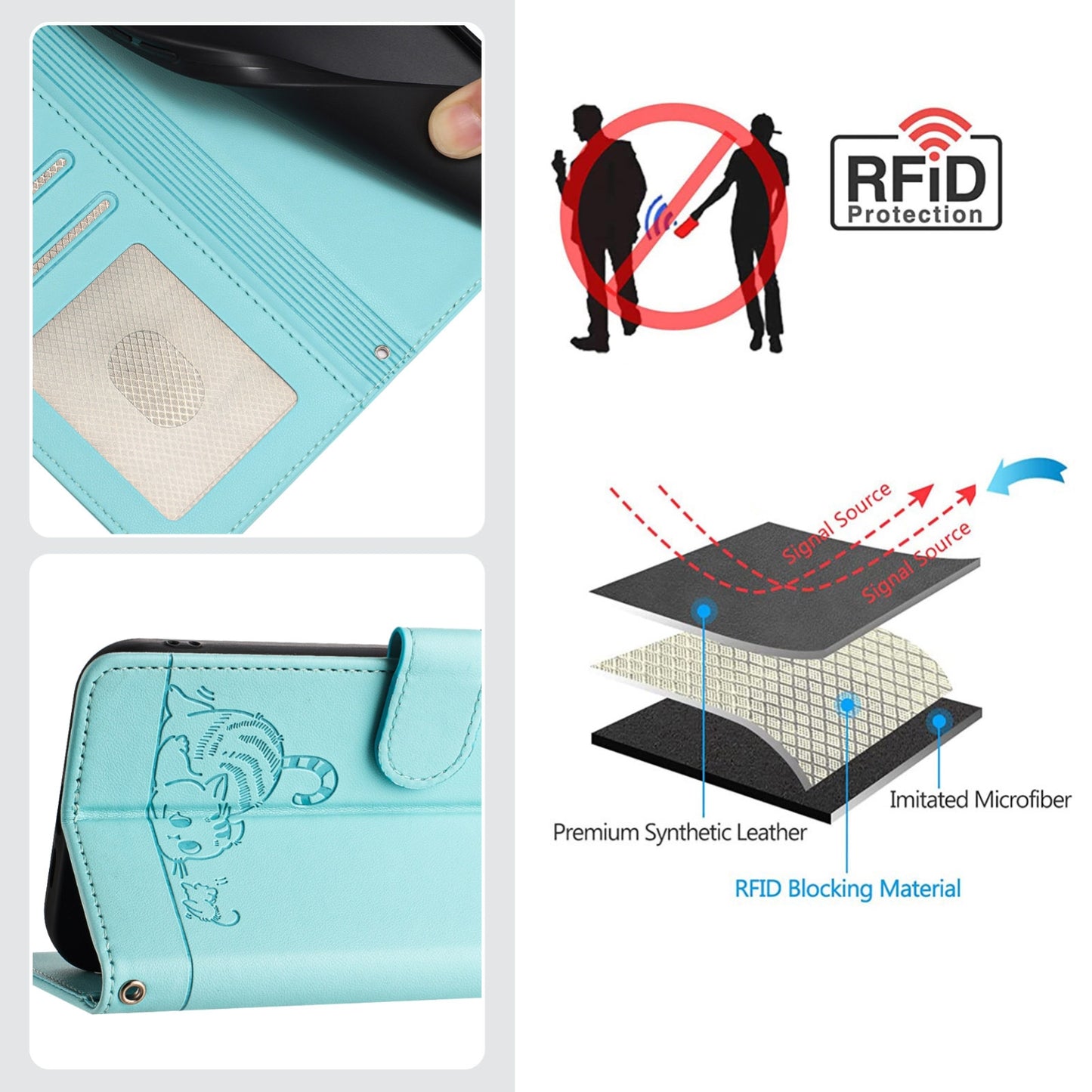 For Samsung Galaxy M10 EU Version Cat and Rat Embossed Pattern, RFID Leather Phone Case with Lanyard, Kickstand, and Wallet Features