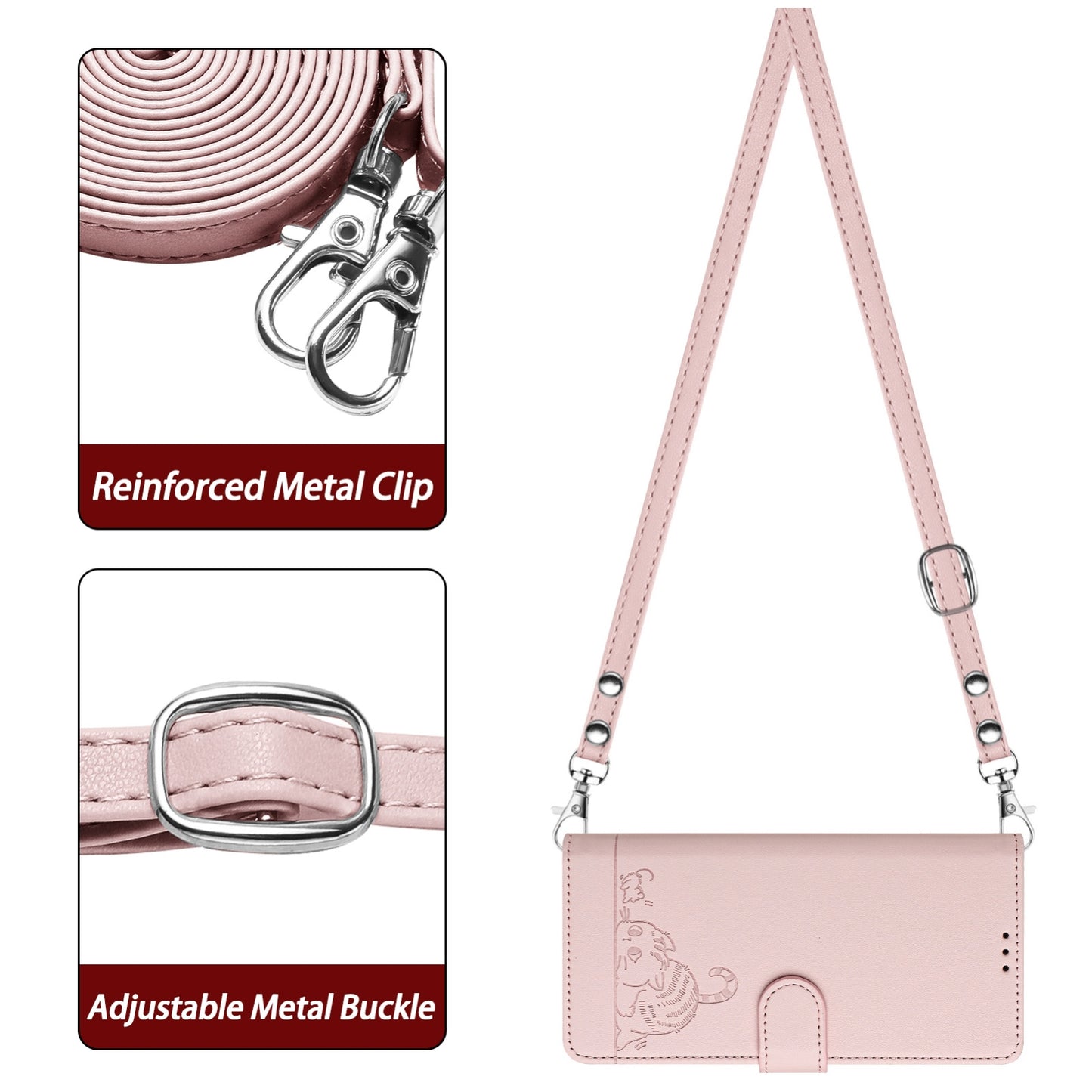 For Samsung Galaxy M10 EU Version Cat and Rat Embossed Pattern, RFID Leather Phone Case with Lanyard, Kickstand, and Wallet Features