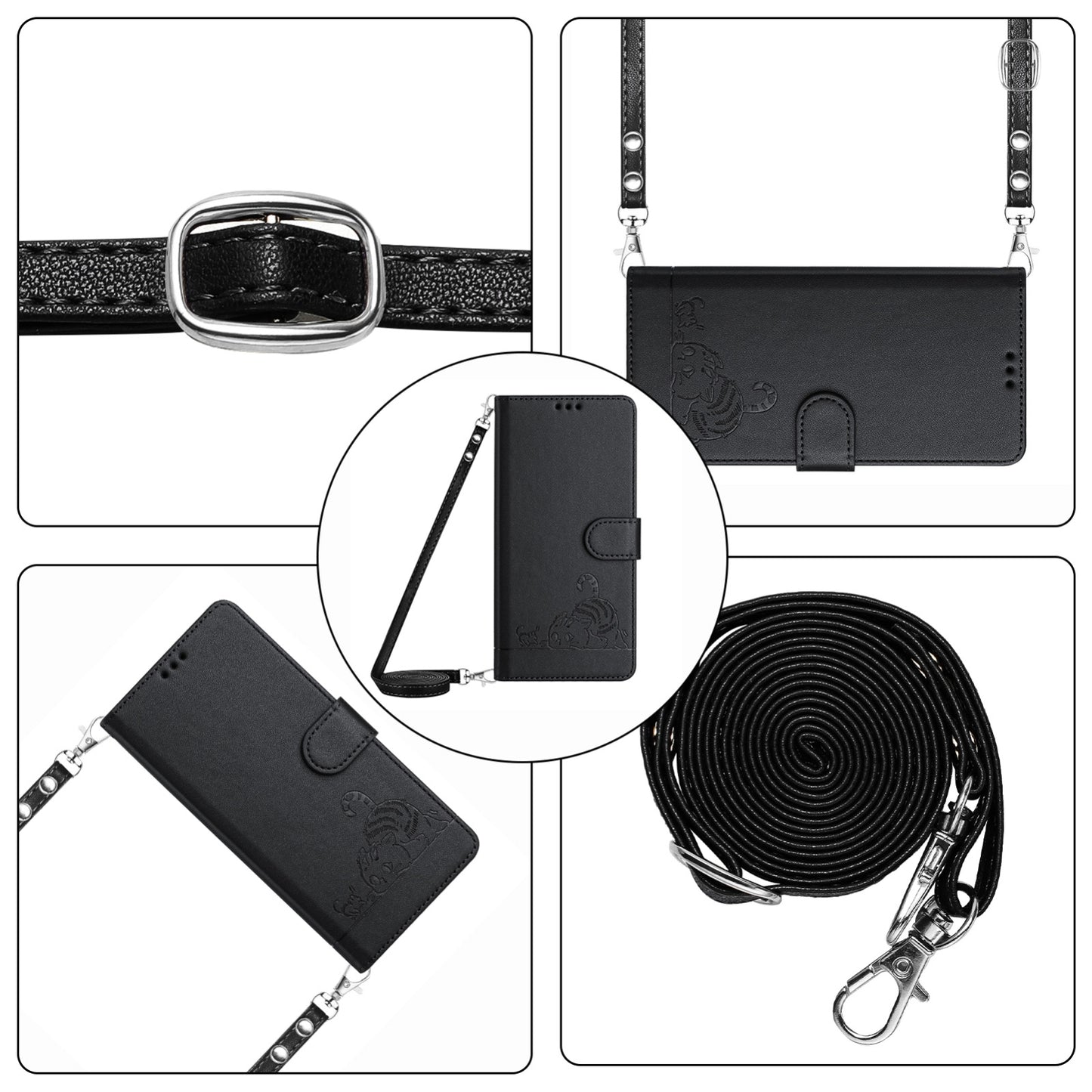 For Samsung Galaxy M10 EU Version Cat and Rat Embossed Pattern, RFID Leather Phone Case with Lanyard, Kickstand, and Wallet Features
