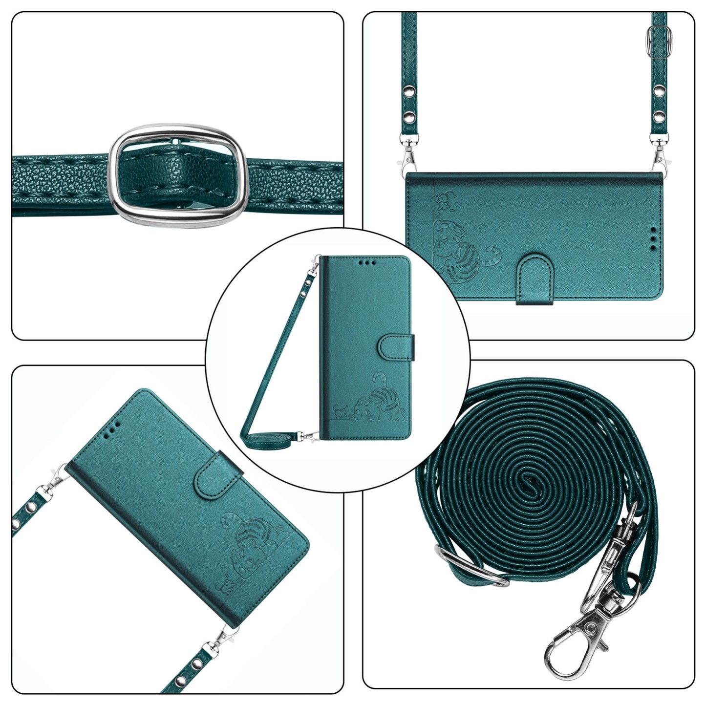 For Samsung Galaxy M10 EU Version Cat and Rat Embossed Pattern, RFID Leather Phone Case with Lanyard, Kickstand, and Wallet Features