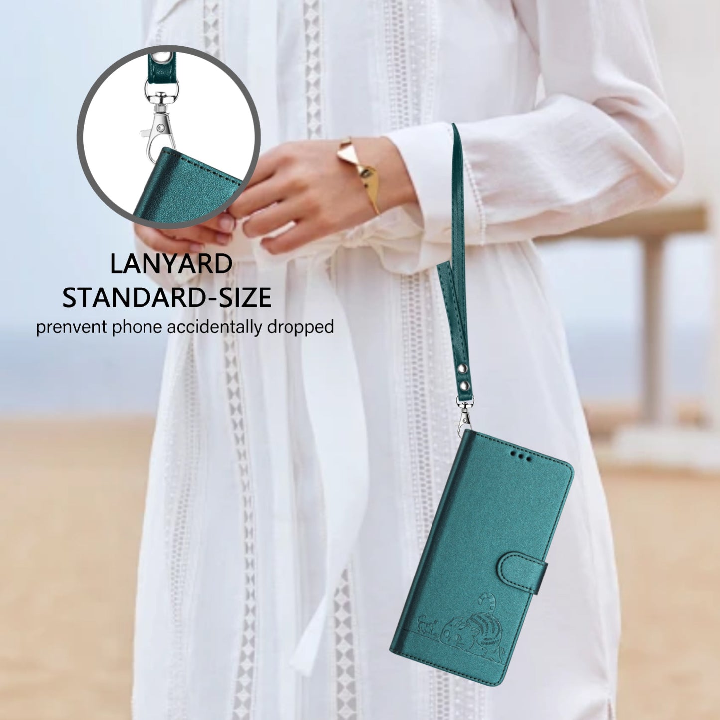 For Samsung Galaxy M10 EU Version Cat and Rat Embossed Pattern, RFID Leather Phone Case with Lanyard, Kickstand, and Wallet Features