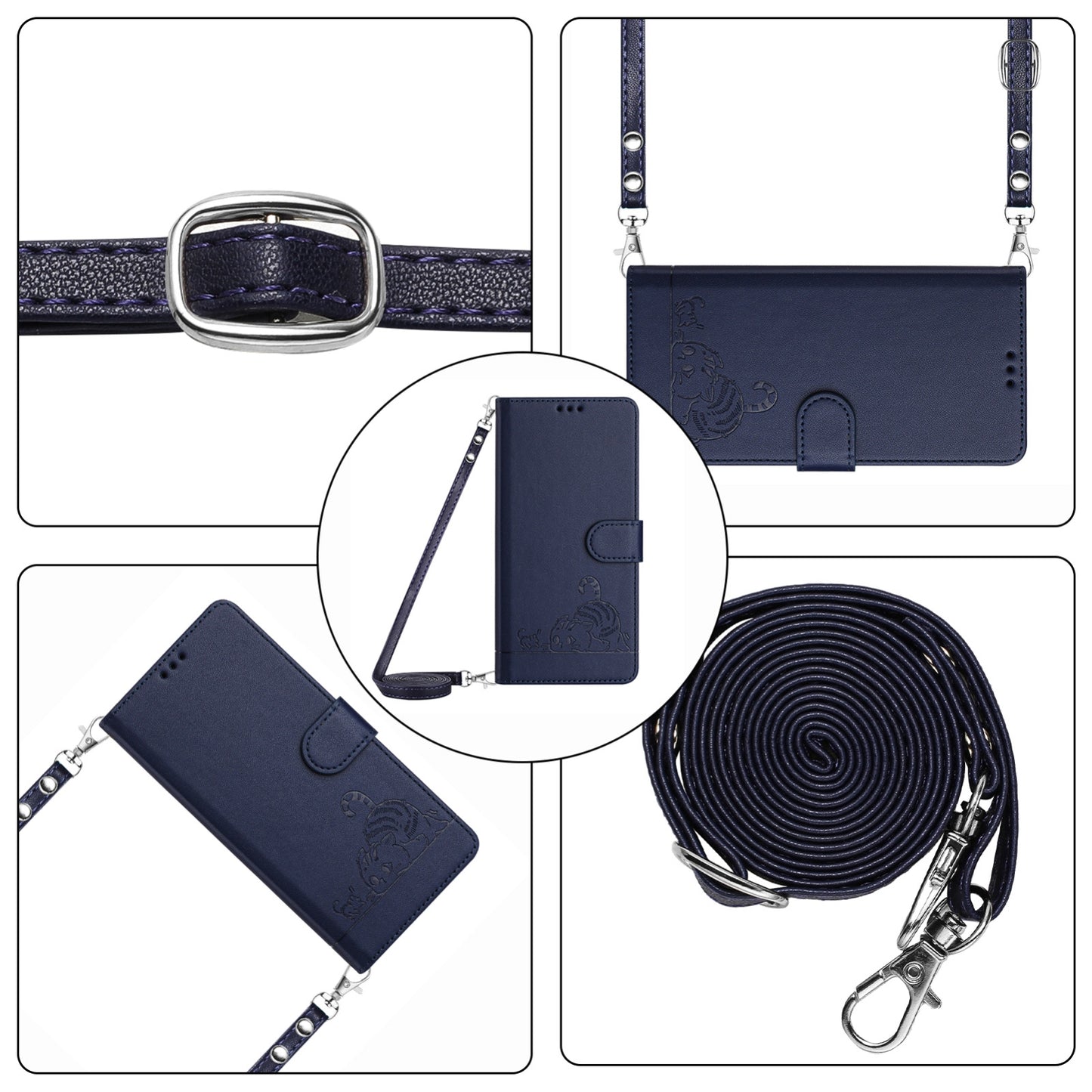 For Samsung Galaxy M10 EU Version Cat and Rat Embossed Pattern, RFID Leather Phone Case with Lanyard, Kickstand, and Wallet Features
