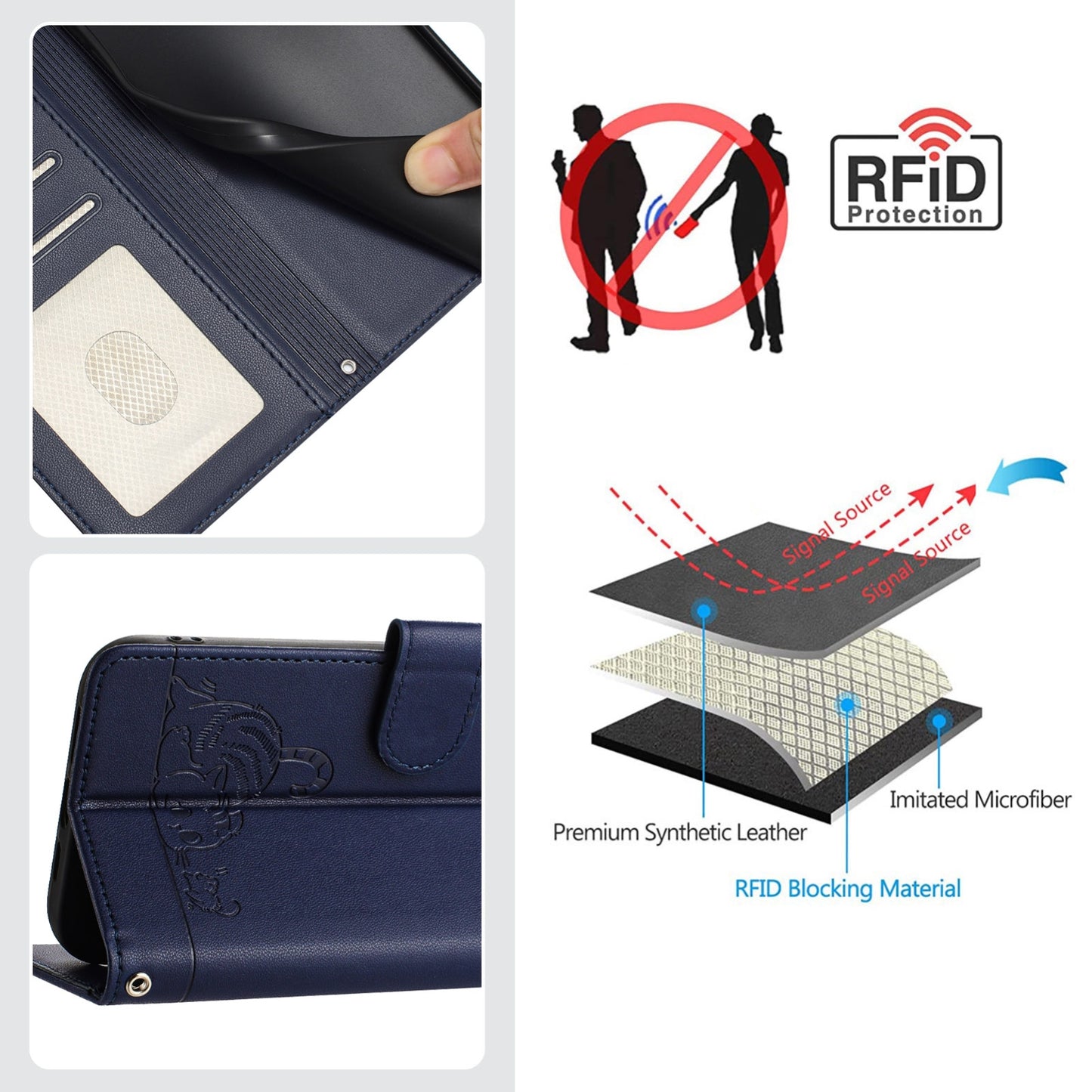 For Samsung Galaxy M10 EU Version Cat and Rat Embossed Pattern, RFID Leather Phone Case with Lanyard, Kickstand, and Wallet Features
