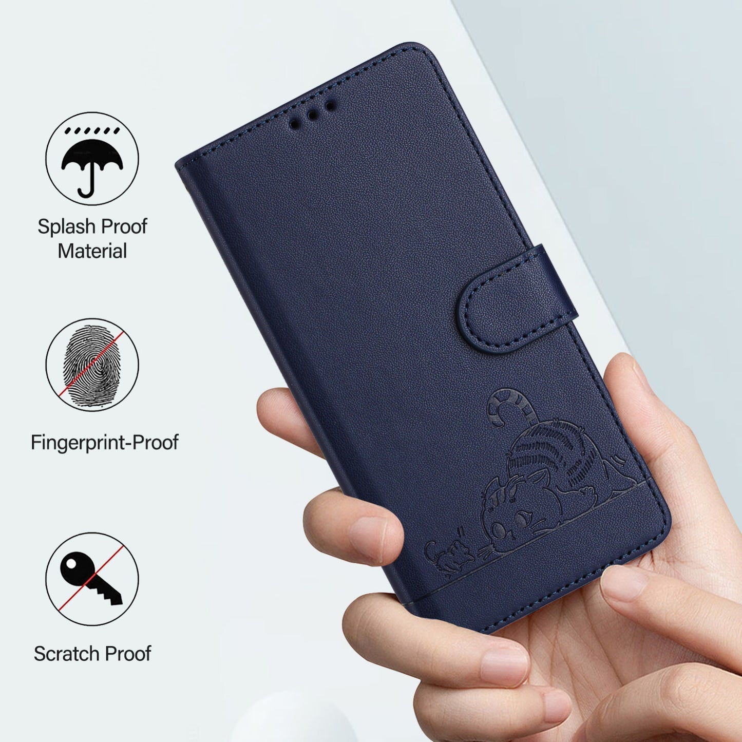 For Samsung Galaxy M10 EU Version Cat and Rat Embossed Pattern, RFID Leather Phone Case with Lanyard, Kickstand, and Wallet Features