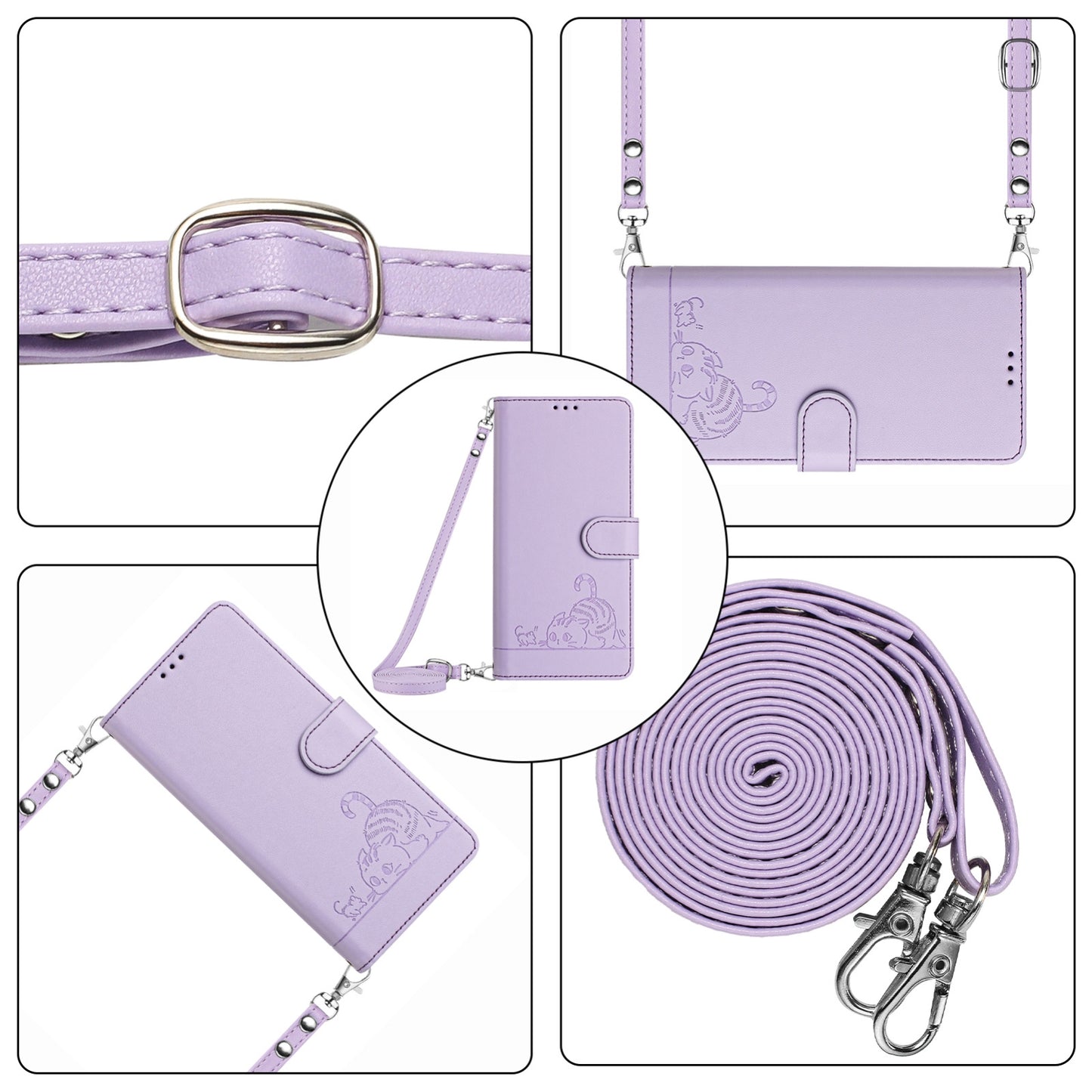 For Samsung Galaxy M10 EU Version Cat and Rat Embossed Pattern, RFID Leather Phone Case with Lanyard, Kickstand, and Wallet Features
