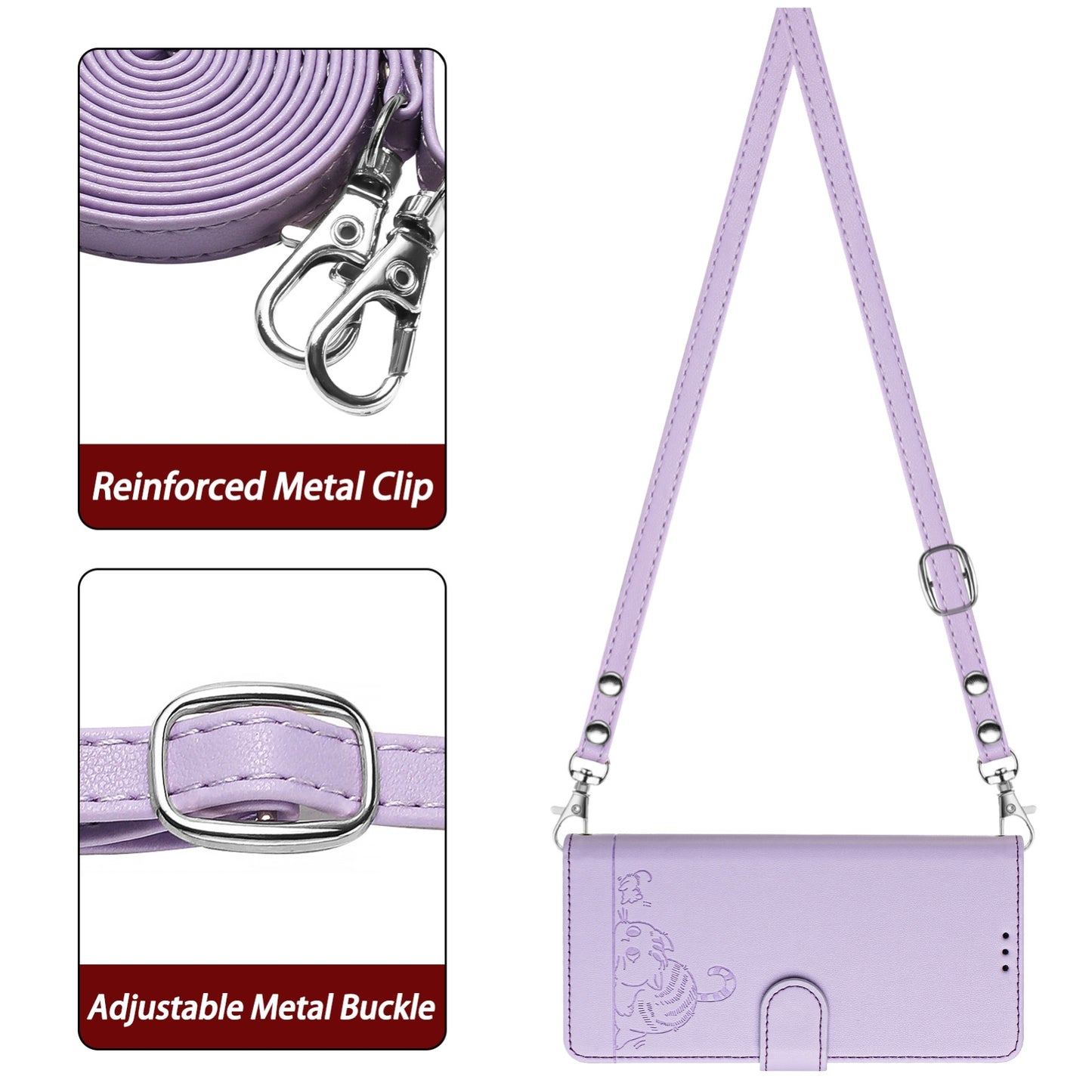 For Samsung Galaxy M10 EU Version Cat and Rat Embossed Pattern, RFID Leather Phone Case with Lanyard, Kickstand, and Wallet Features