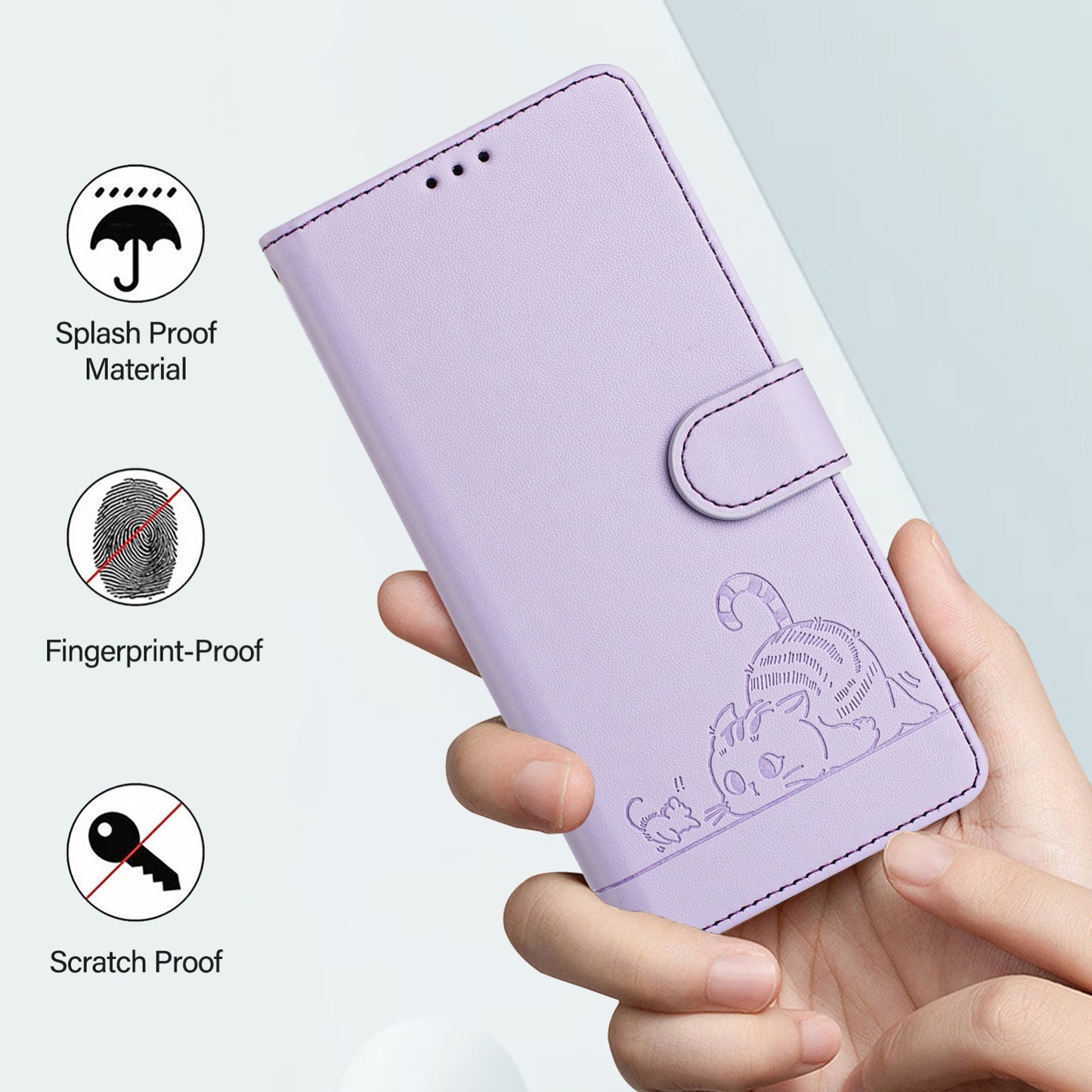 For Samsung Galaxy M10 EU Version Cat and Rat Embossed Pattern, RFID Leather Phone Case with Lanyard, Kickstand, and Wallet Features