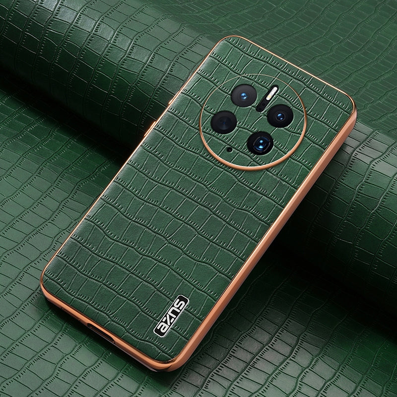 Huawei Mate 50 Pro Luxury Case - Electroplated Frame, Crocodile Texture Leather, Full Coverage Protection, Anti-Fingerprint & Shockproof