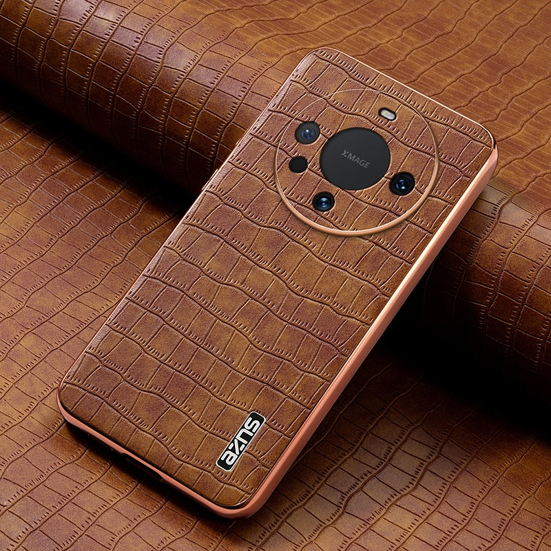 Huawei Mate 60/60 Pro+ Luxury Case - Electroplated Frame, Crocodile Texture Leather, Full Coverage Protection, Anti-Fingerprint & Shockproof