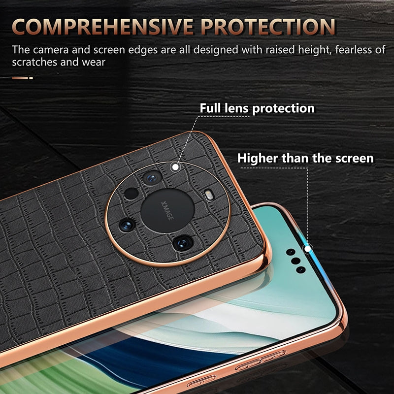 Huawei Mate 60/60 Pro+ Luxury Case - Electroplated Frame, Crocodile Texture Leather, Full Coverage Protection, Anti-Fingerprint & Shockproof