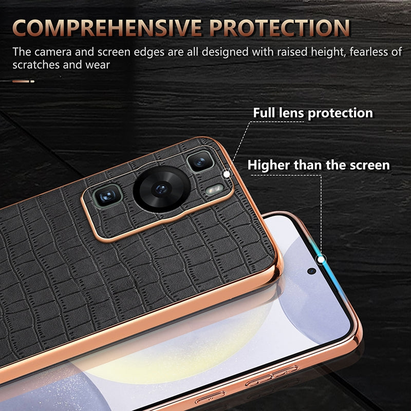Huawei P60/P60 Pro Luxury Case - Electroplated Frame, Crocodile Texture Leather, Full Coverage Protection, Anti-Fingerprint & Shockproof