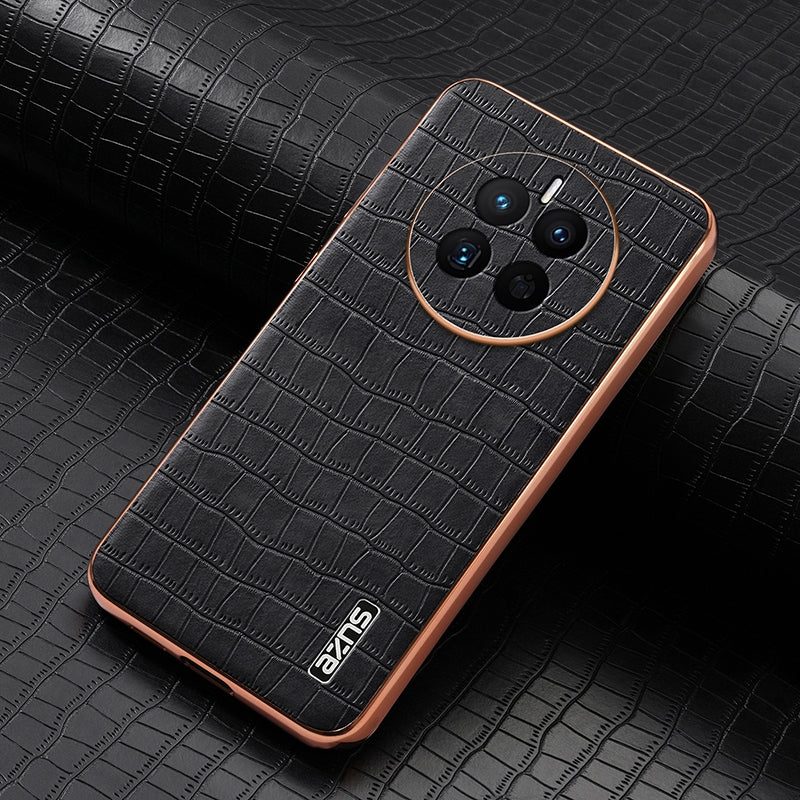 Huawei Mate 50/50E Luxury Case - Electroplated Frame, Crocodile Texture Leather, Full Coverage Protection, Anti-Fingerprint & Shockproof