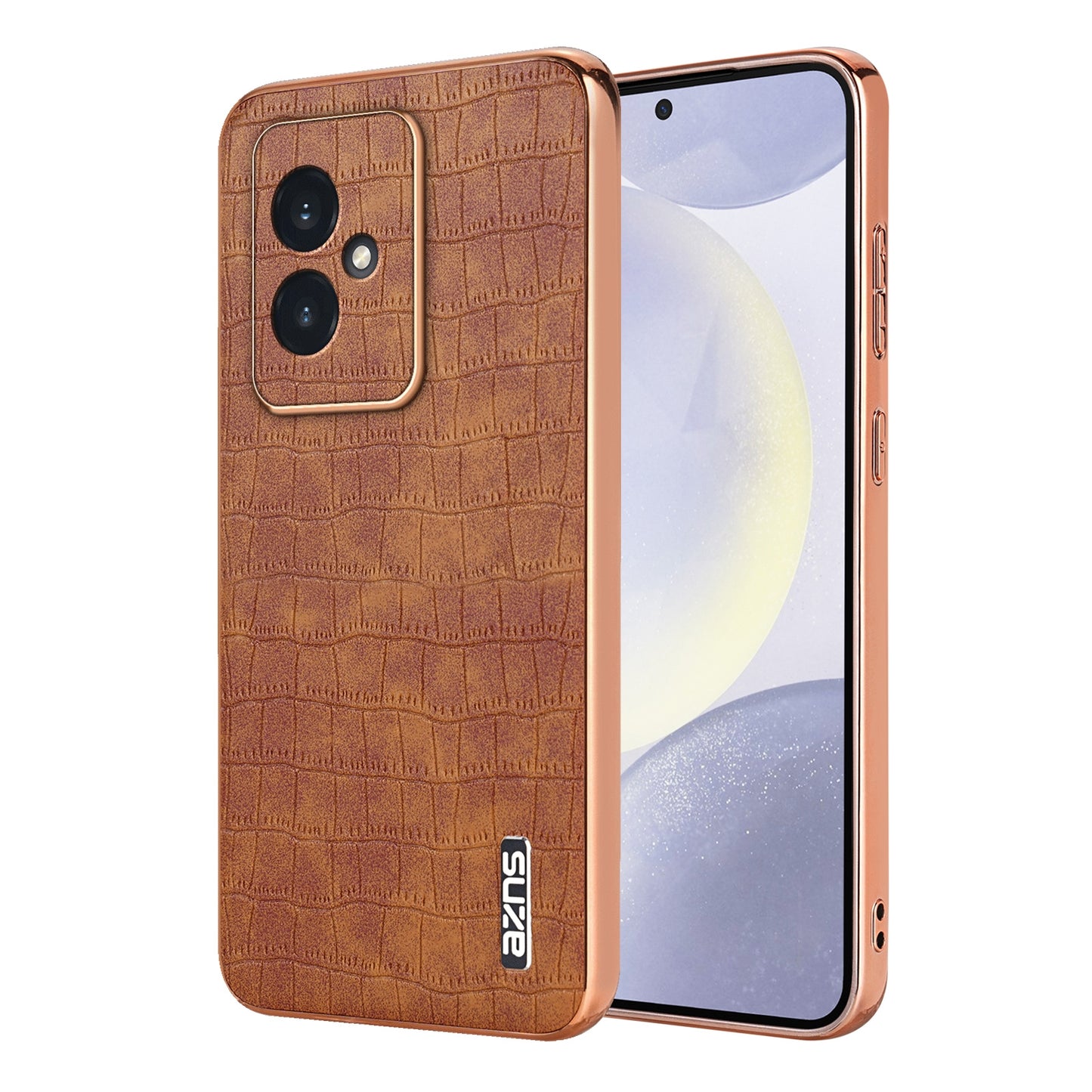 Honor 100 Luxury Case - Electroplated Frame, Crocodile Texture Leather, Full Coverage Protection, Anti-Fingerprint & Shockproof