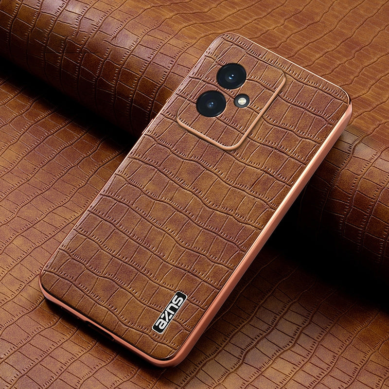 Honor 100 Luxury Case - Electroplated Frame, Crocodile Texture Leather, Full Coverage Protection, Anti-Fingerprint & Shockproof