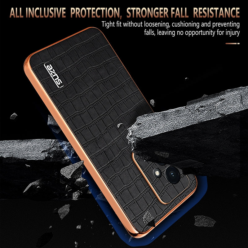 Honor 100 Luxury Case - Electroplated Frame, Crocodile Texture Leather, Full Coverage Protection, Anti-Fingerprint & Shockproof