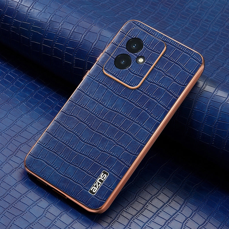 Honor 100 Luxury Case - Electroplated Frame, Crocodile Texture Leather, Full Coverage Protection, Anti-Fingerprint & Shockproof