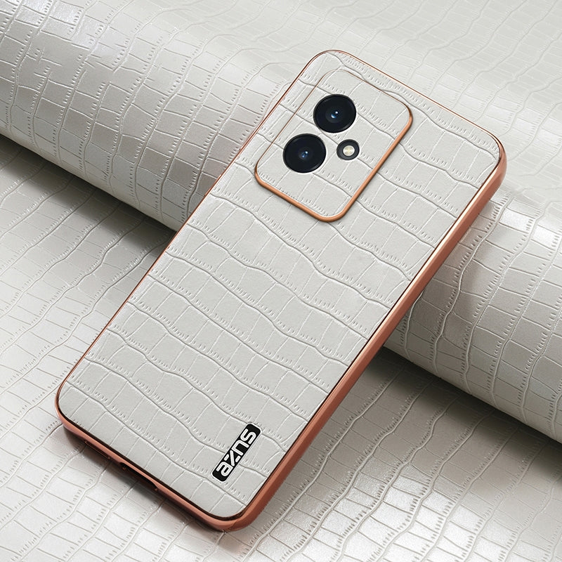 Honor 100 Luxury Case - Electroplated Frame, Crocodile Texture Leather, Full Coverage Protection, Anti-Fingerprint & Shockproof
