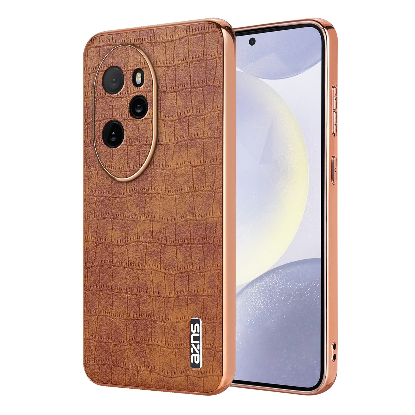 Honor 100 Pro Luxury Case - Electroplated Frame, Crocodile Texture Leather, Full Coverage Protection, Anti-Fingerprint & Shockproof