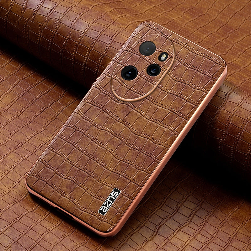 Honor 100 Pro Luxury Case - Electroplated Frame, Crocodile Texture Leather, Full Coverage Protection, Anti-Fingerprint & Shockproof