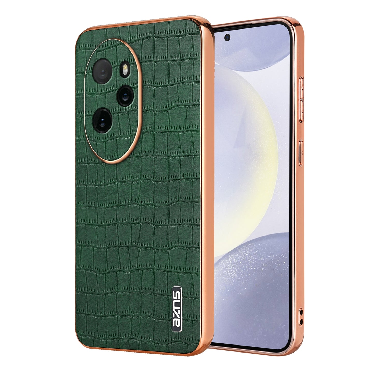 Honor 100 Pro Luxury Case - Electroplated Frame, Crocodile Texture Leather, Full Coverage Protection, Anti-Fingerprint & Shockproof