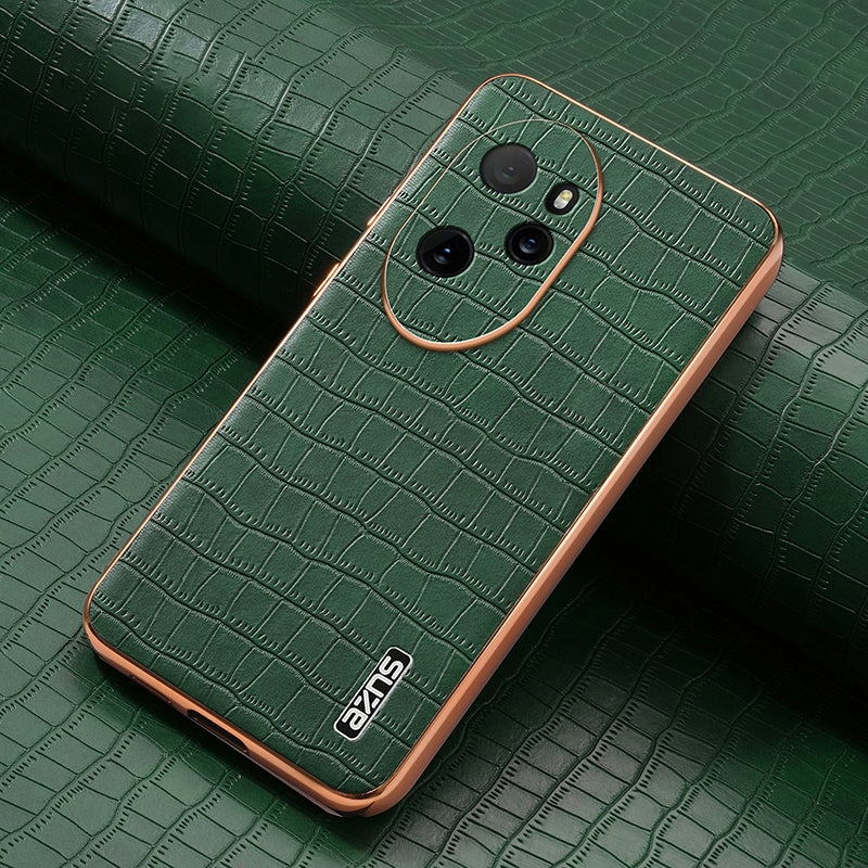 Honor 100 Pro Luxury Case - Electroplated Frame, Crocodile Texture Leather, Full Coverage Protection, Anti-Fingerprint & Shockproof