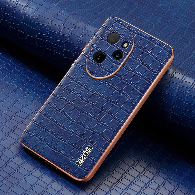Honor 100 Pro Luxury Case - Electroplated Frame, Crocodile Texture Leather, Full Coverage Protection, Anti-Fingerprint & Shockproof