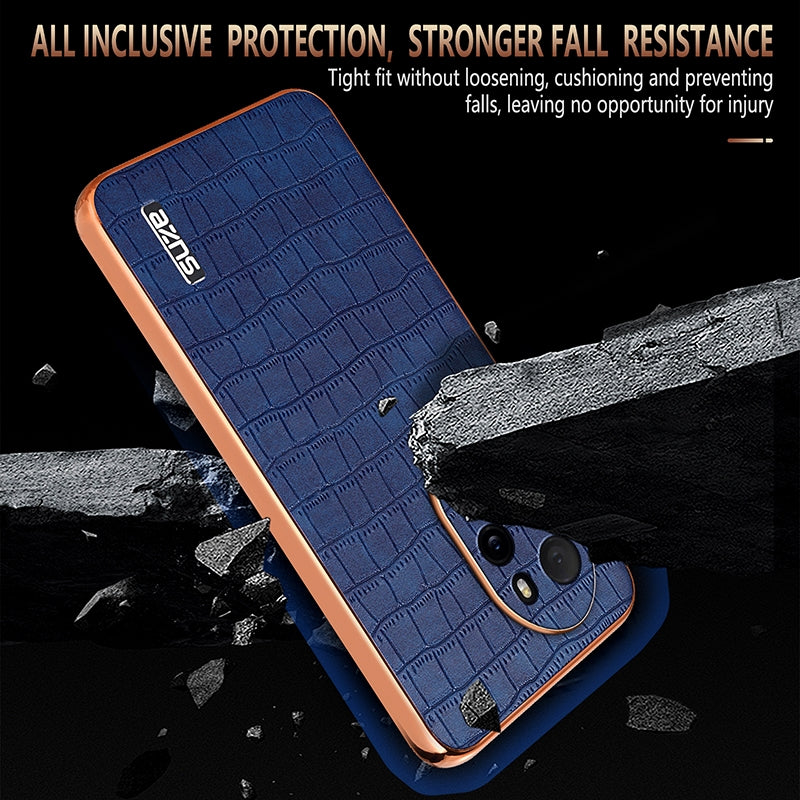 Honor 100 Pro Luxury Case - Electroplated Frame, Crocodile Texture Leather, Full Coverage Protection, Anti-Fingerprint & Shockproof