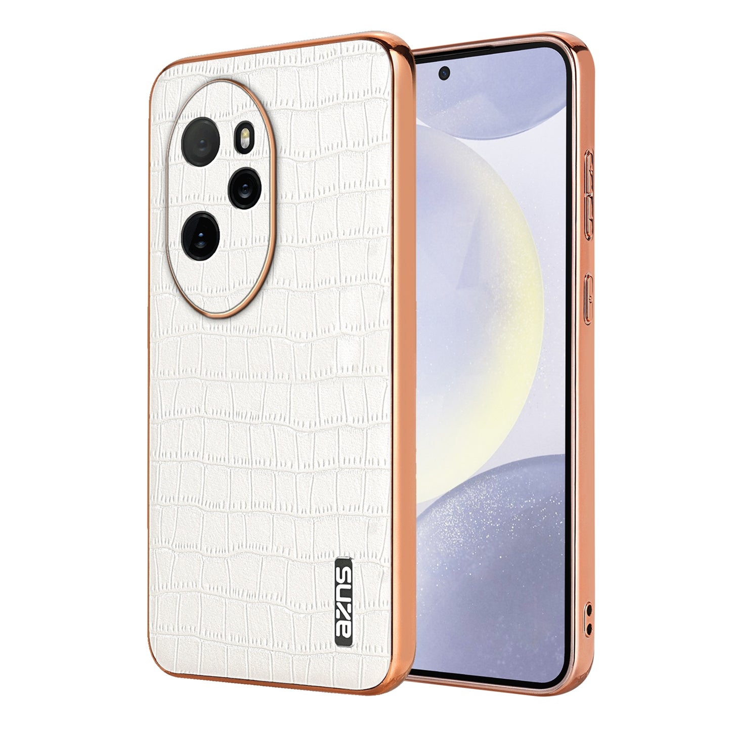 Honor 100 Pro Luxury Case - Electroplated Frame, Crocodile Texture Leather, Full Coverage Protection, Anti-Fingerprint & Shockproof