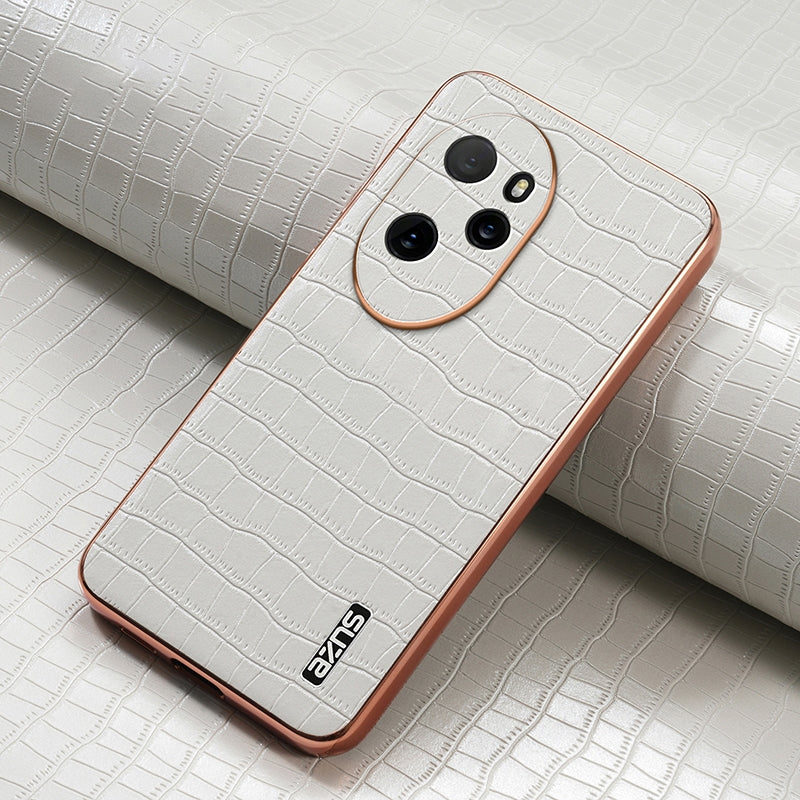 Honor 100 Pro Luxury Case - Electroplated Frame, Crocodile Texture Leather, Full Coverage Protection, Anti-Fingerprint & Shockproof