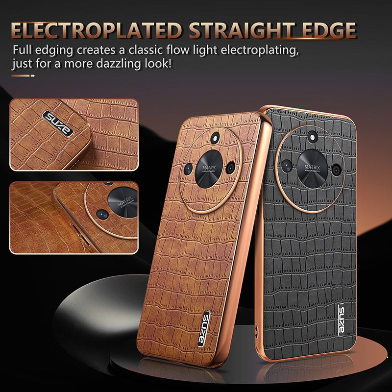 Honor X50 GT Luxury Case - Electroplated Frame, Crocodile Texture Leather, Full Coverage Protection, Anti-Fingerprint & Shockproof