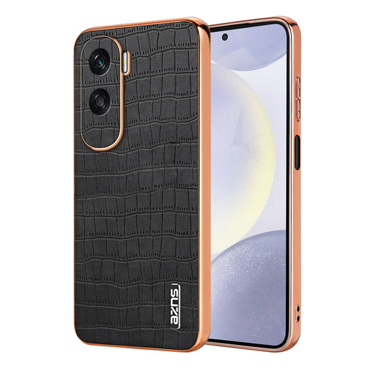 Honor 90 Lite Luxury Case - Electroplated Frame, Crocodile Texture Leather, Full Coverage Protection, Anti-Fingerprint & Shockproof