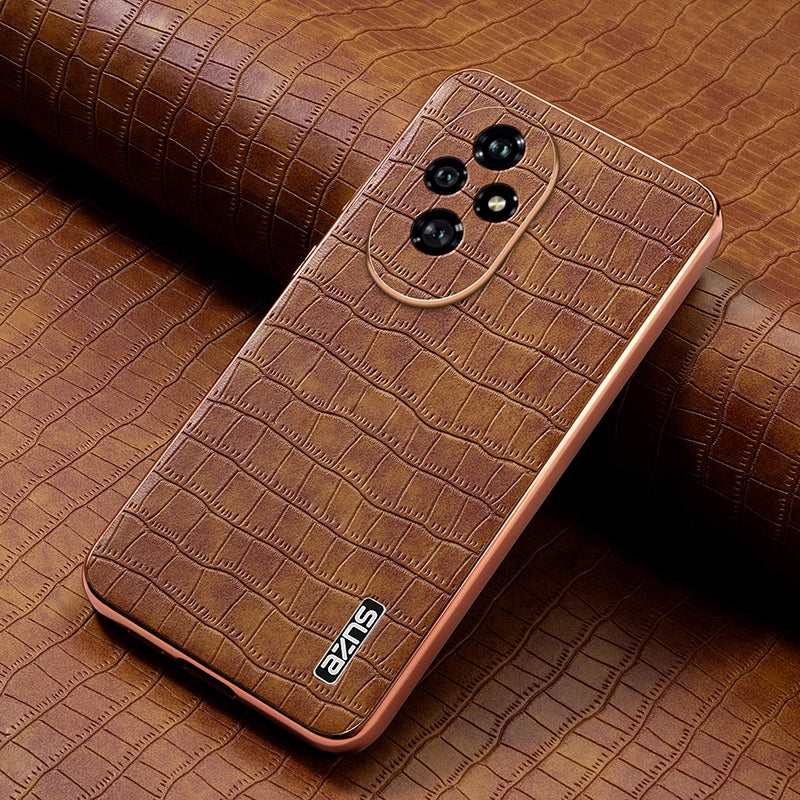 Honor 200 Luxury Case - Electroplated Frame, Crocodile Texture Leather, Full Coverage Protection, Anti-Fingerprint & Shockproof