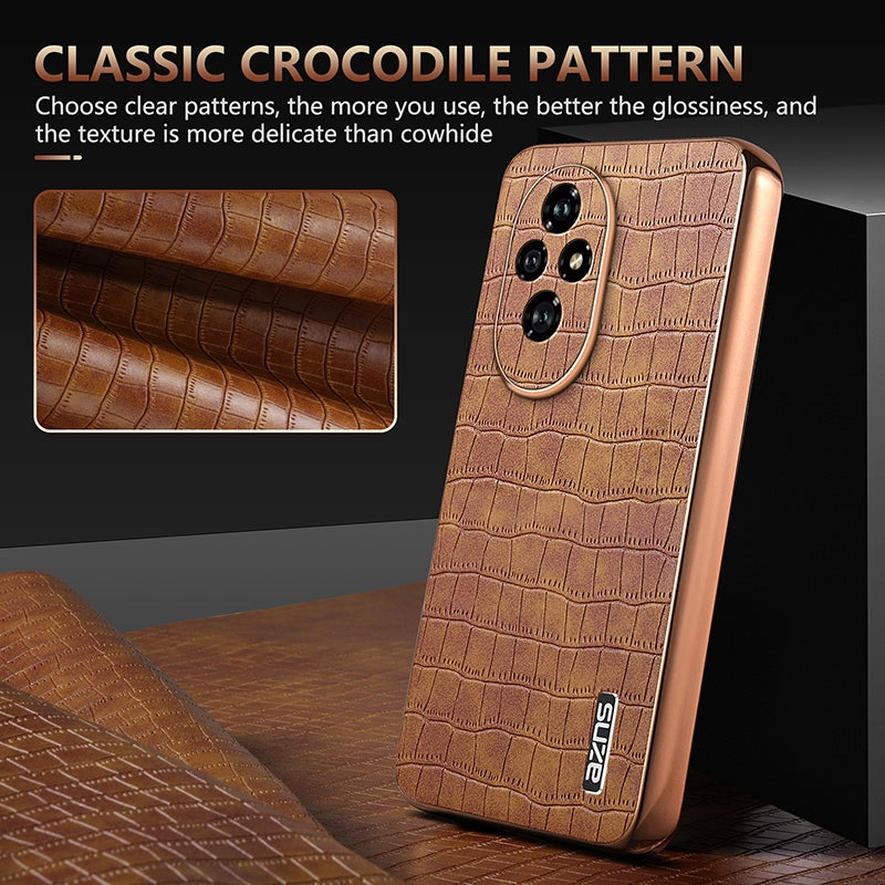 Honor 200 Luxury Case - Electroplated Frame, Crocodile Texture Leather, Full Coverage Protection, Anti-Fingerprint & Shockproof
