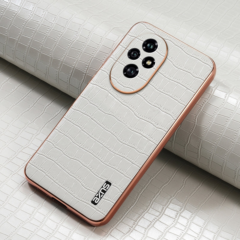 Honor 200 Luxury Case - Electroplated Frame, Crocodile Texture Leather, Full Coverage Protection, Anti-Fingerprint & Shockproof