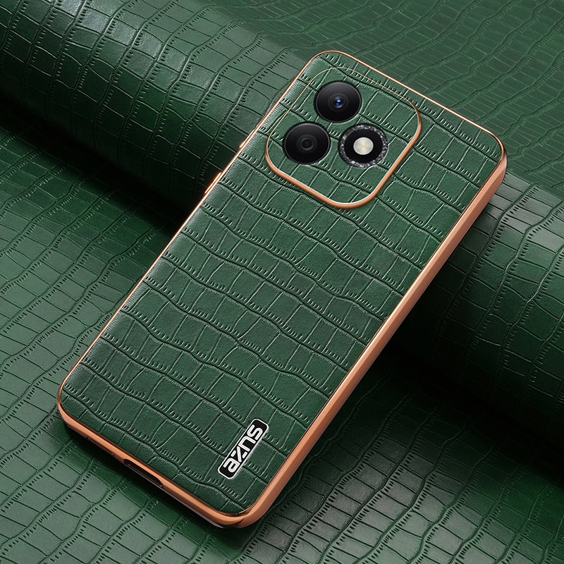 Honor X60i Luxury Case - Electroplated Frame, Crocodile Texture Leather, Full Coverage Protection, Anti-Fingerprint & Shockproof