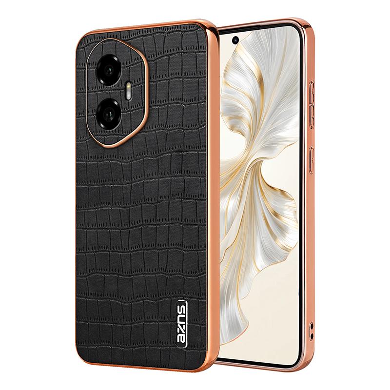 Honor 300 Luxury Case - Electroplated Frame, Crocodile Texture Leather, Full Coverage Protection, Anti-Fingerprint & Shockproof