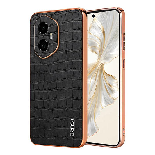 Honor 300 Luxury Case - Electroplated Frame, Crocodile Texture Leather, Full Coverage Protection, Anti-Fingerprint & Shockproof