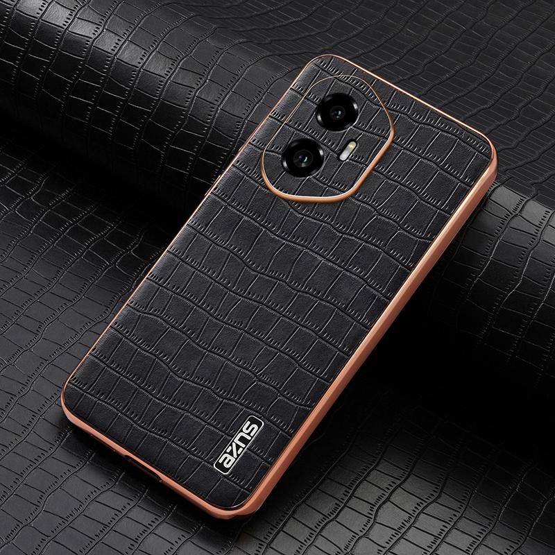 Honor 300 Luxury Case - Electroplated Frame, Crocodile Texture Leather, Full Coverage Protection, Anti-Fingerprint & Shockproof