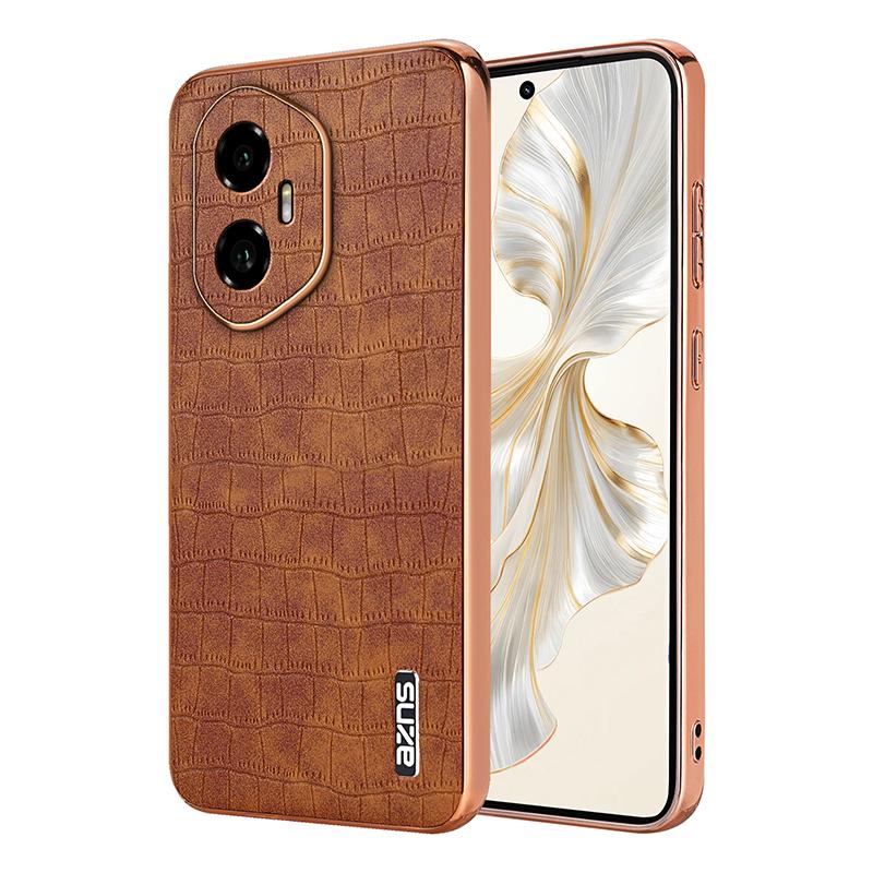 Honor 300 Luxury Case - Electroplated Frame, Crocodile Texture Leather, Full Coverage Protection, Anti-Fingerprint & Shockproof