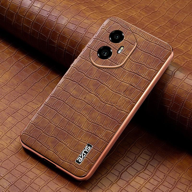 Honor 300 Luxury Case - Electroplated Frame, Crocodile Texture Leather, Full Coverage Protection, Anti-Fingerprint & Shockproof