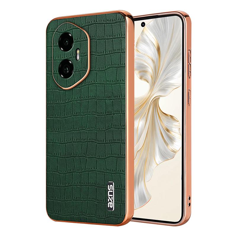 Honor 300 Luxury Case - Electroplated Frame, Crocodile Texture Leather, Full Coverage Protection, Anti-Fingerprint & Shockproof