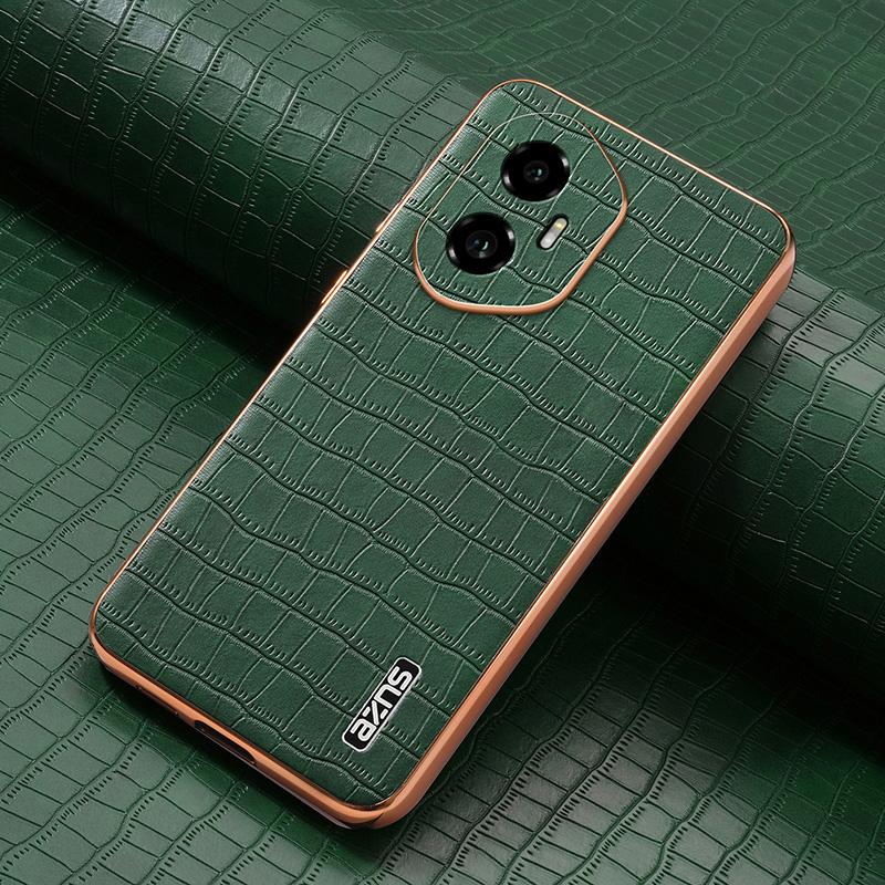 Honor 300 Luxury Case - Electroplated Frame, Crocodile Texture Leather, Full Coverage Protection, Anti-Fingerprint & Shockproof
