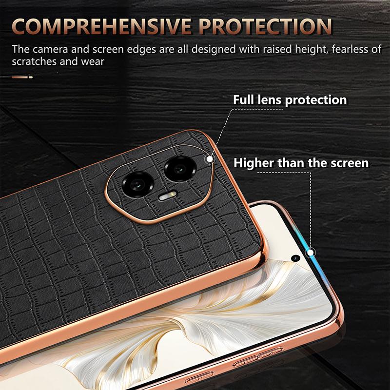 Honor 300 Luxury Case - Electroplated Frame, Crocodile Texture Leather, Full Coverage Protection, Anti-Fingerprint & Shockproof